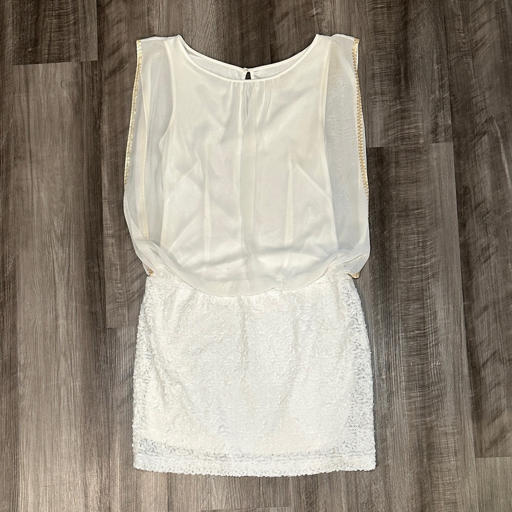 Aidan by Aidan Mattox Sheer Blouson Sequined Skirt Mini Dress - 8